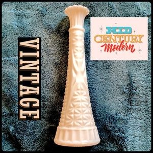 Vintage White Milk Glass Bud Vase Mid-Century Modern Stars Bars Diamond Cut
